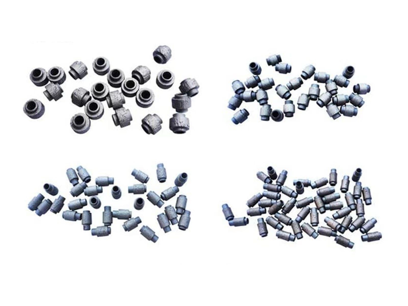 Four grades of sintered diamond bead laid out separately for comparison